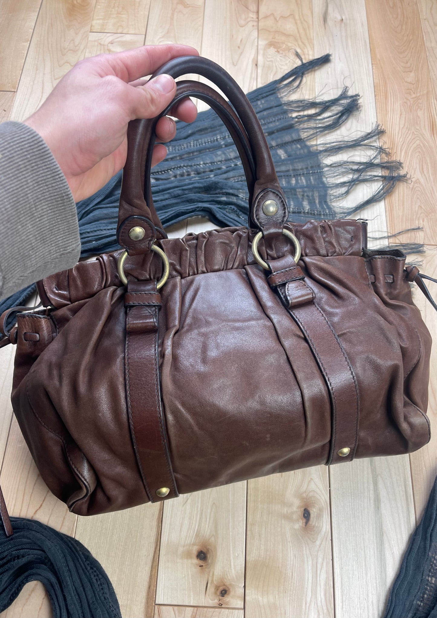 Miu Miu Brown Leather Top Handle Bag