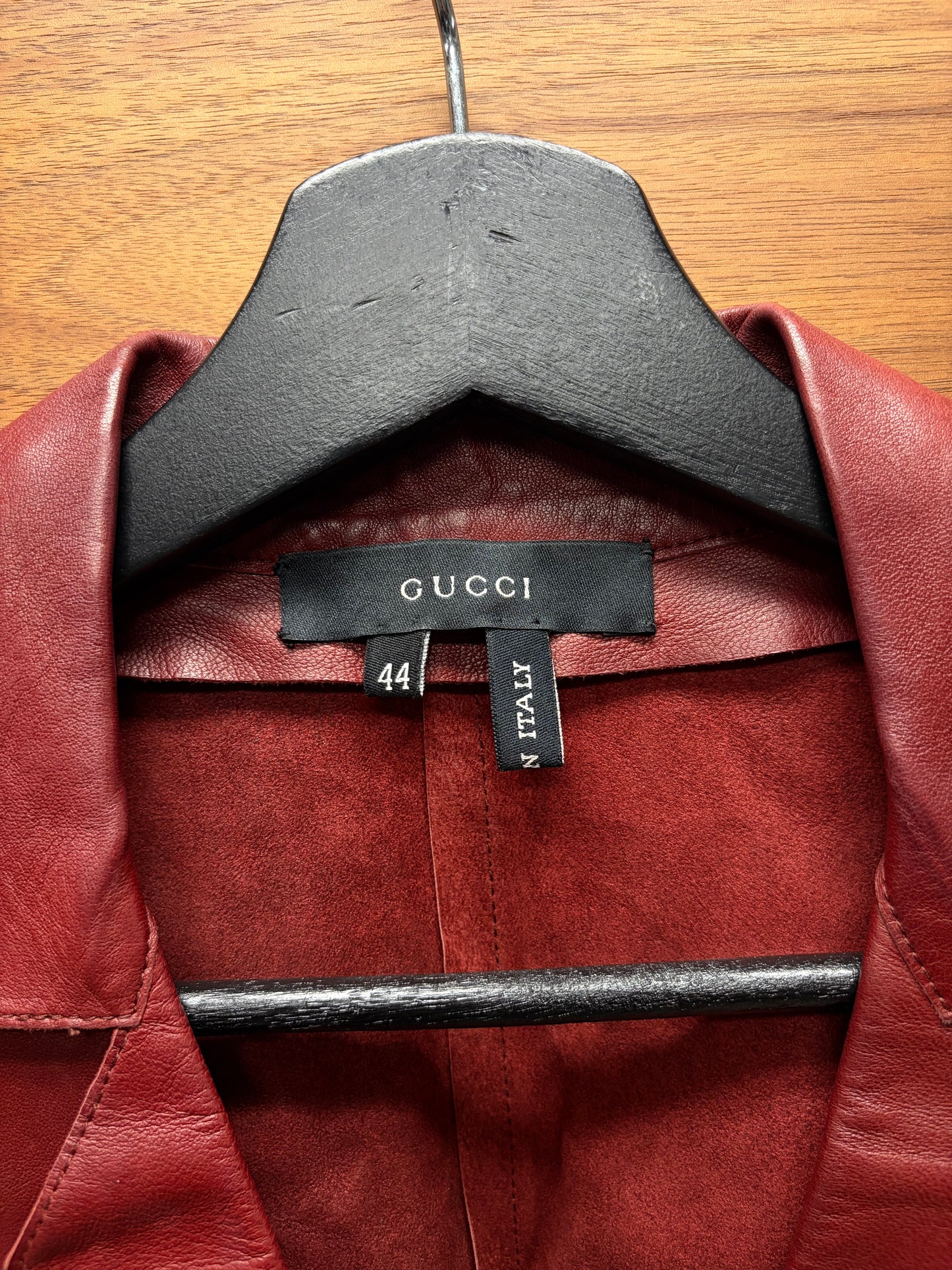 Vintage Gucci by Tom Ford ‘Hook n Eye’ Closure Red Lambskin Leather Shirt
