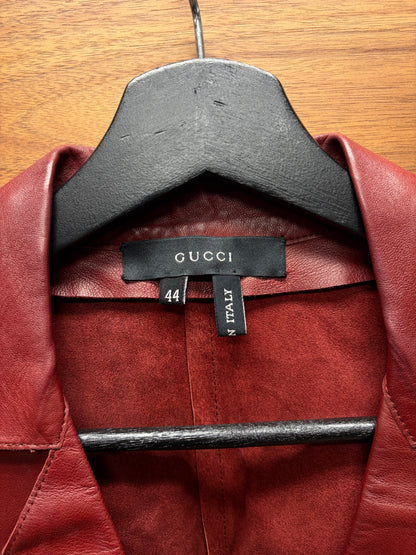 Vintage Gucci by Tom Ford ‘Hook n Eye’ Closure Red Lambskin Leather Shirt