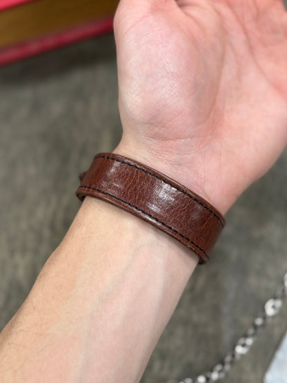 Chrome Hearts Leather ‘Cross Ball’ Trio 925 Silver Leather Bracelet