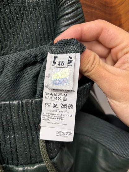 2000s Dolce & Gabbana Dark Green Leather Track Pants