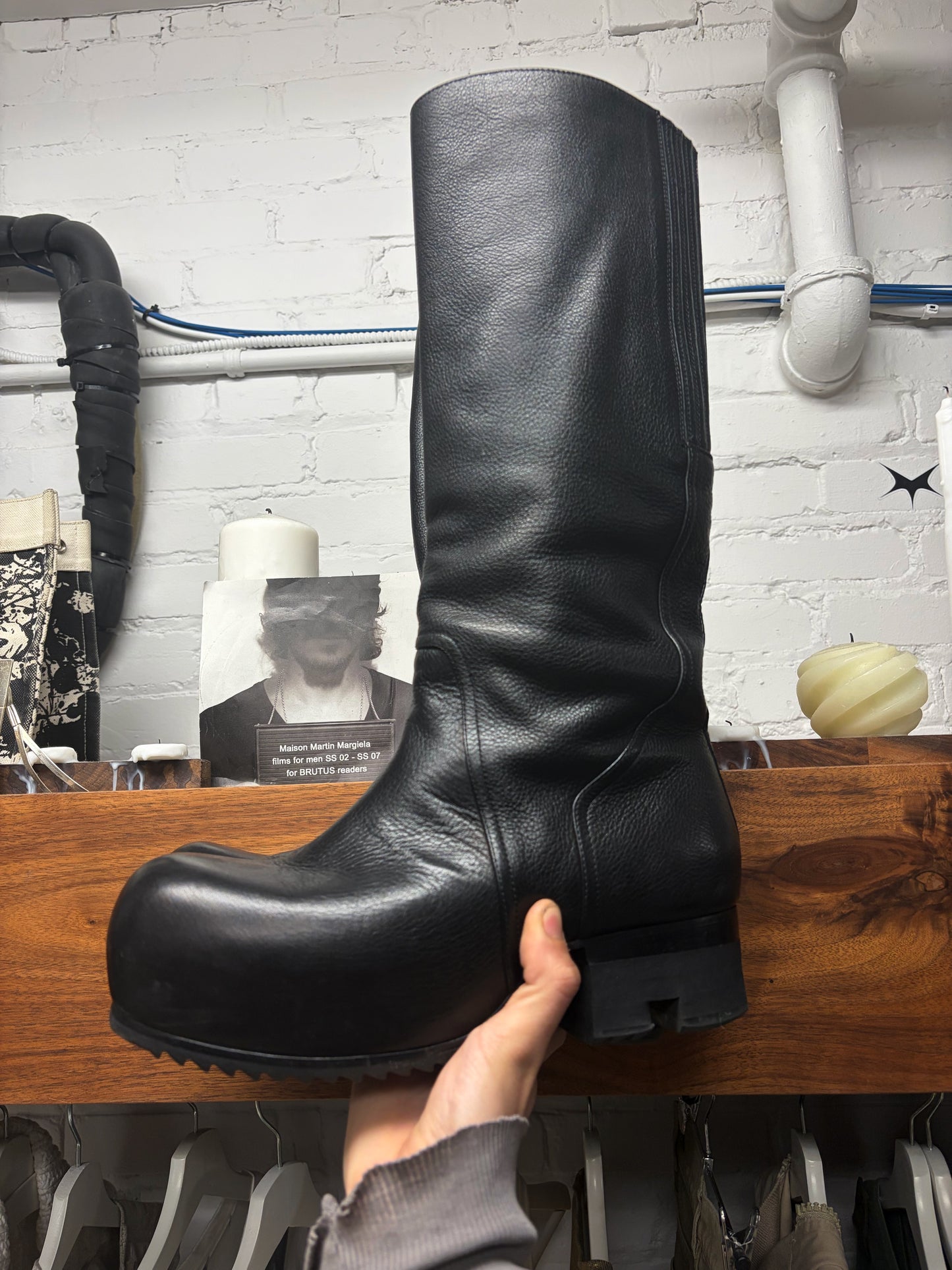 AW2021 Rick Owens ‘Ballast’ Knee High Black Leather Boots