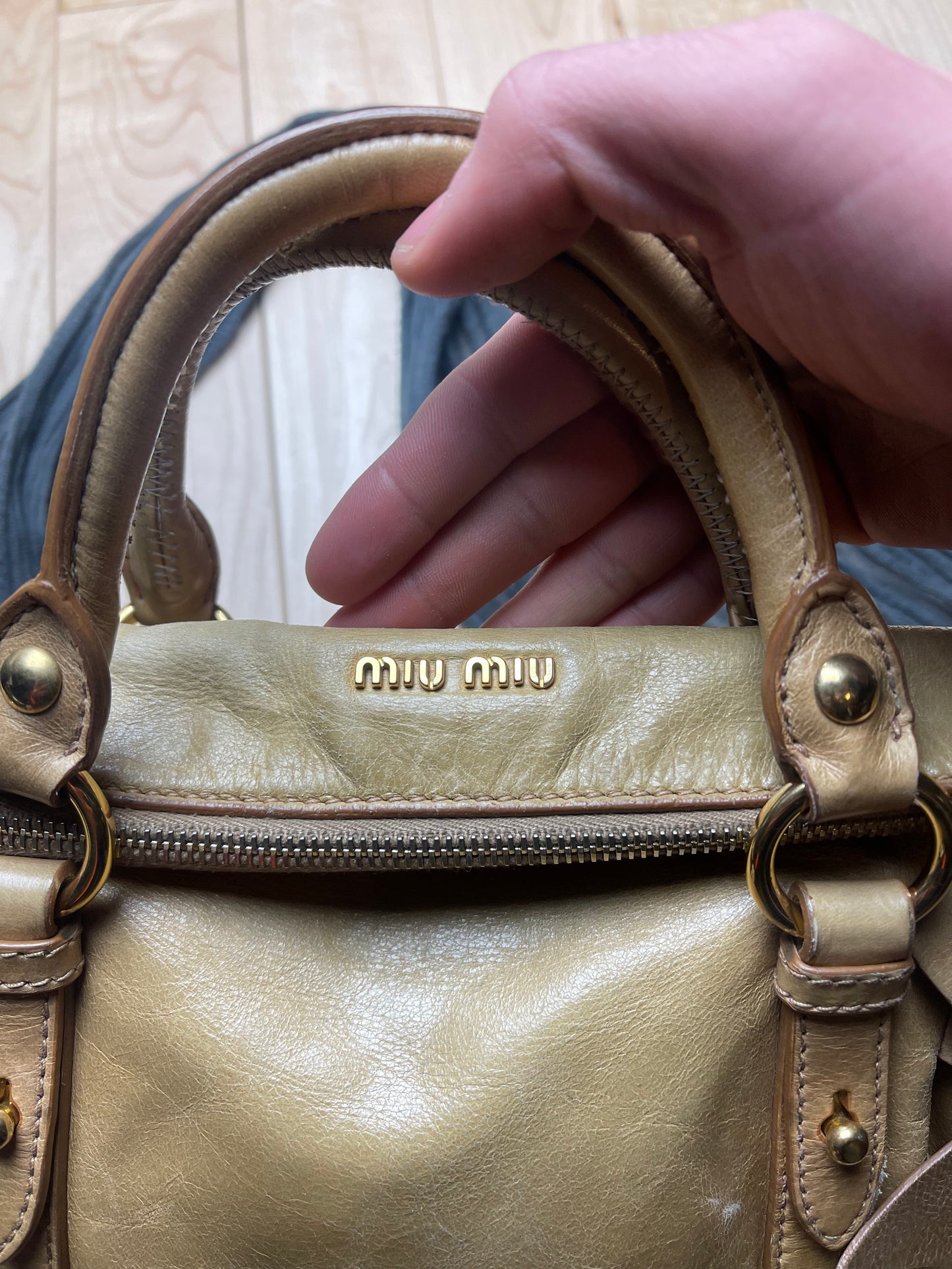 Miu Miu Mini Golden Brown Leather Crossbody/Top Handle Bag