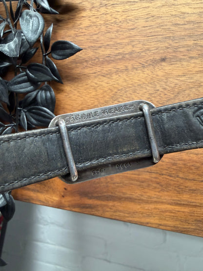 Chrome Hearts ‘Gunslinger’ Cutout Cross 925 Silver Dog Tag Leather Bracelet