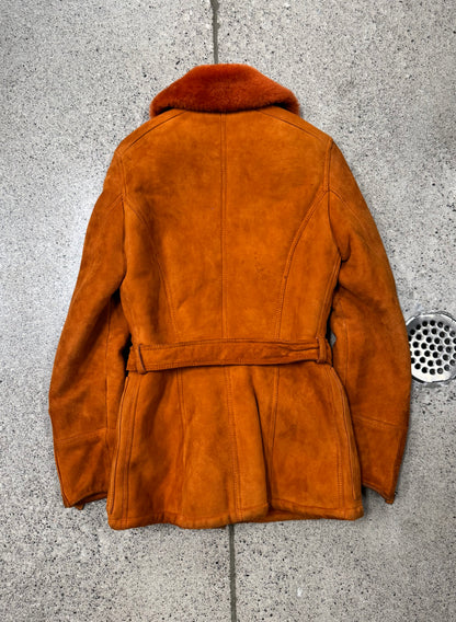 AW1995 Gucci by Tom Ford Orange Shearling Lined Suede Belted Jacket