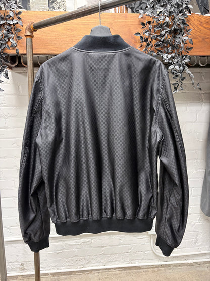 2010s Gucci GG ‘Interlock Monogram’ Silk Lined Black Bomber Jacket