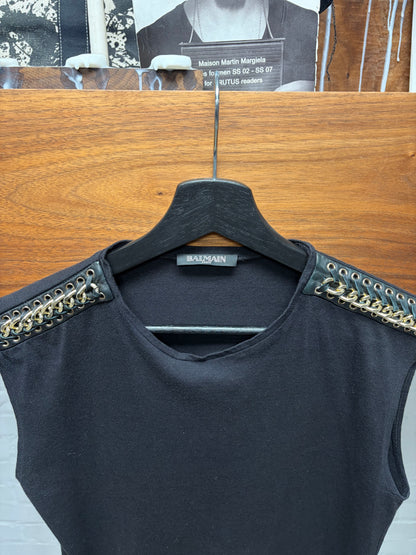 SS2014 Balmain by Olivier Rousteing ‘Chain Link’ Shoulder Detailed Tank Top