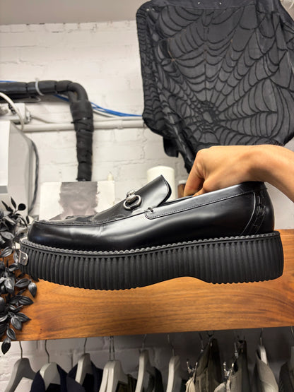 Gucci Black Patent Leather ‘Creeper’ Platform Horsebit Loafers