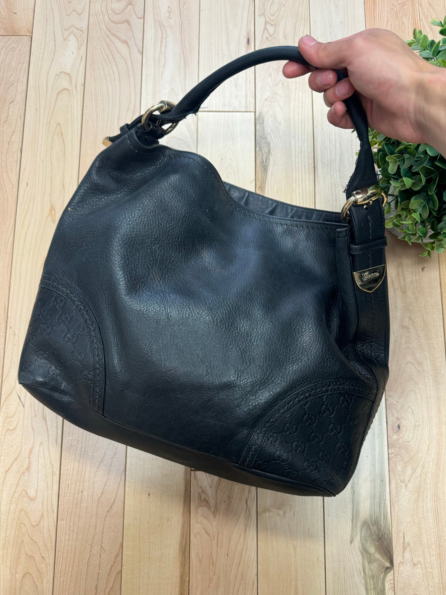 Gucci ‘Guccisima’ Black Leather Monogram Hobo Bag