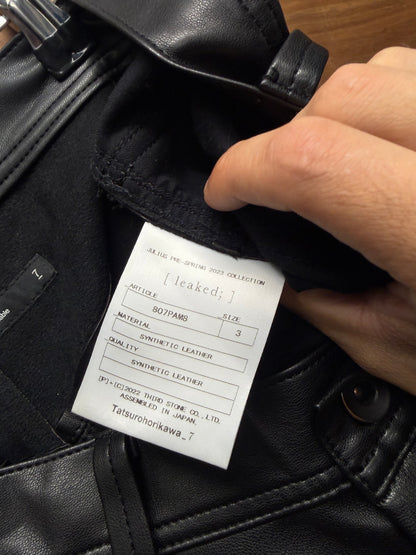 SS2023 Julius Synthetic Leather J-Cut Black Pants