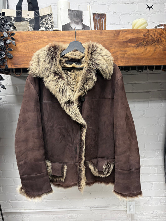 AW1998 Gucci by Tom Ford Genuine Fox Fur Oversized Brown Suede Coat