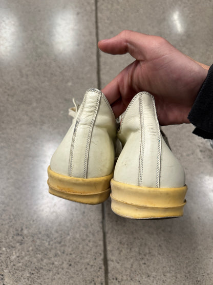 Rick Owens White Leather ‘Ramones’ Low Top Sneakers