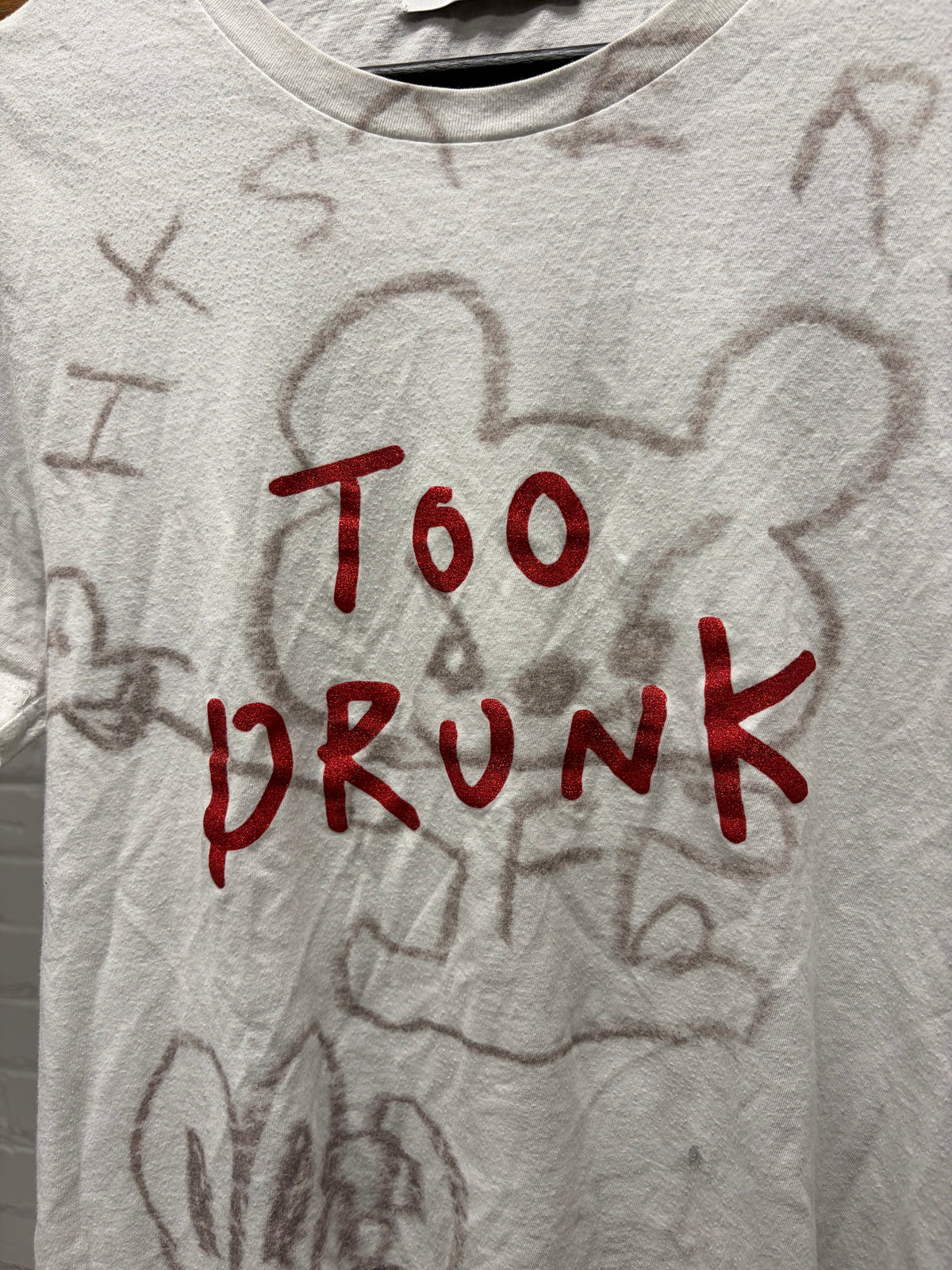 Hysteric Glamour ‘Too Drunk’ Crude Drawing White Graphic T-Shirt