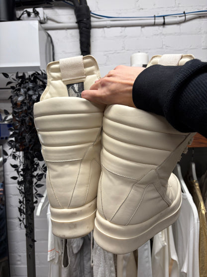 AW2024 Rick Owens ‘Mega Bumper’ Geobasket Milk Leather High Top Sneakers