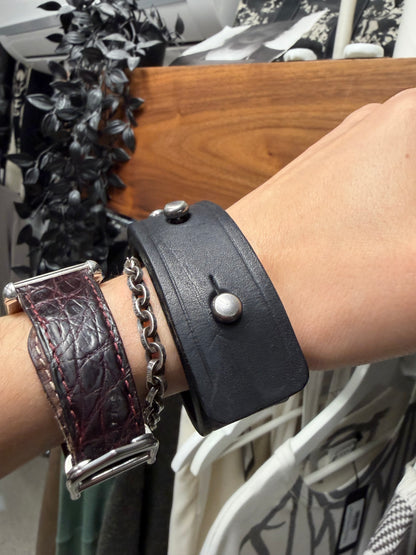 Rick Owens Black Leather Single Wrap Bracelet