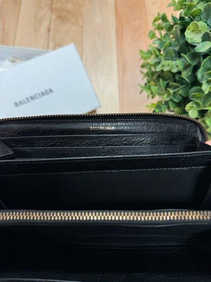 2018 Balenciaga ‘Paris’ Graffiti Logo Black Long Leather Wallet