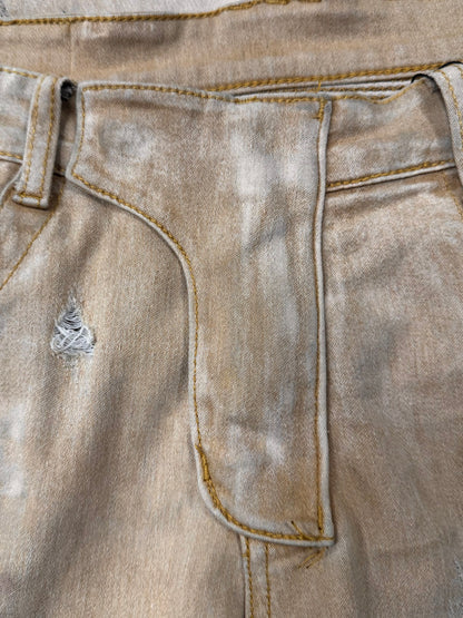 Balmain Tan Brown ‘Biker Knee’ Slim Cut Denim