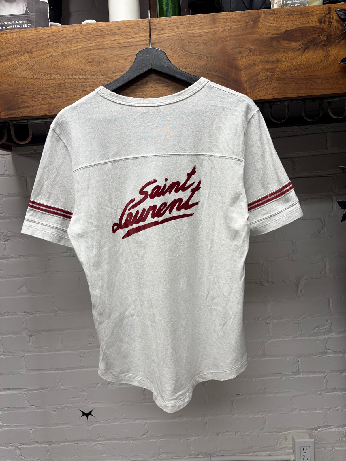2020 Saint Laurent Red/White ‘Baseball Logo’ Short Sleeve T Shirt