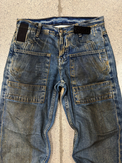 2000s Rick Owens ‘Slab’ Dirt Wash Blue Bootcut Denim
