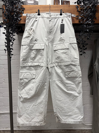 2023 Balenciaga Distressed White Ripstop Wide Leg Cargo Pants