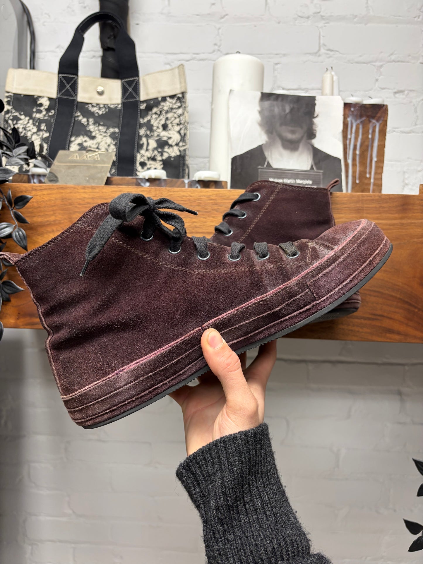 Ann Demeulemeester Waxed Velvet High Top Sneakers