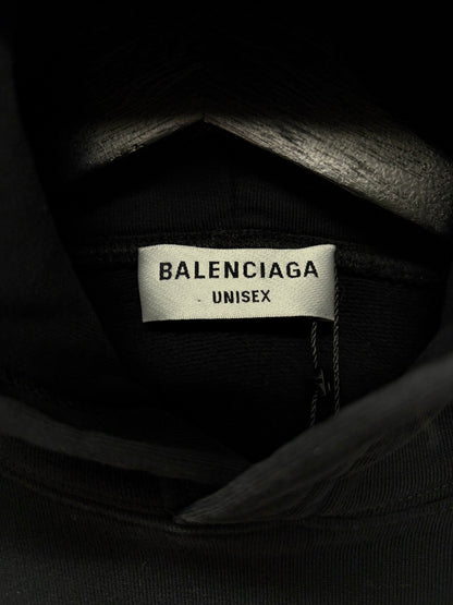 2021 Balenciaga ‘Paris’ Collegiate Logo Black Pullover Hoodie