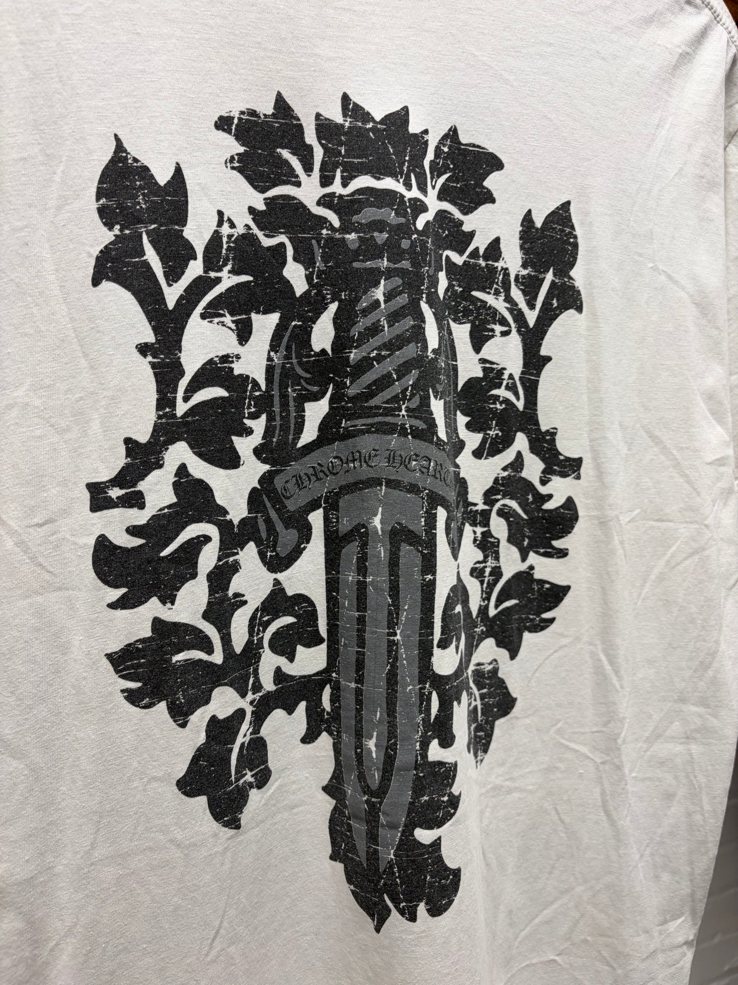 Vintage Chrome Hearts ‘Vine Dagger’ Thrashed White Graphic T-Shirt