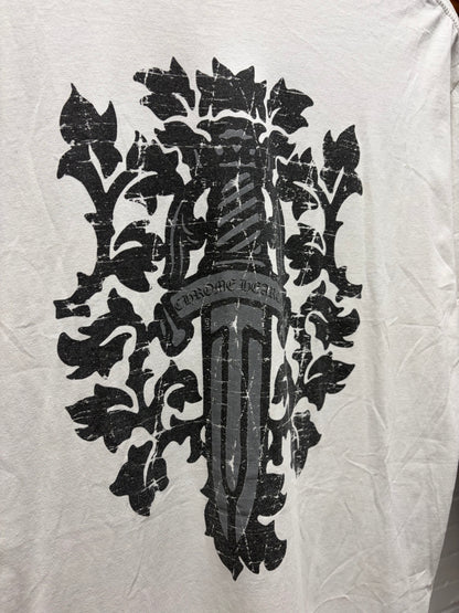 Vintage Chrome Hearts ‘Vine Dagger’ Thrashed White Graphic T-Shirt