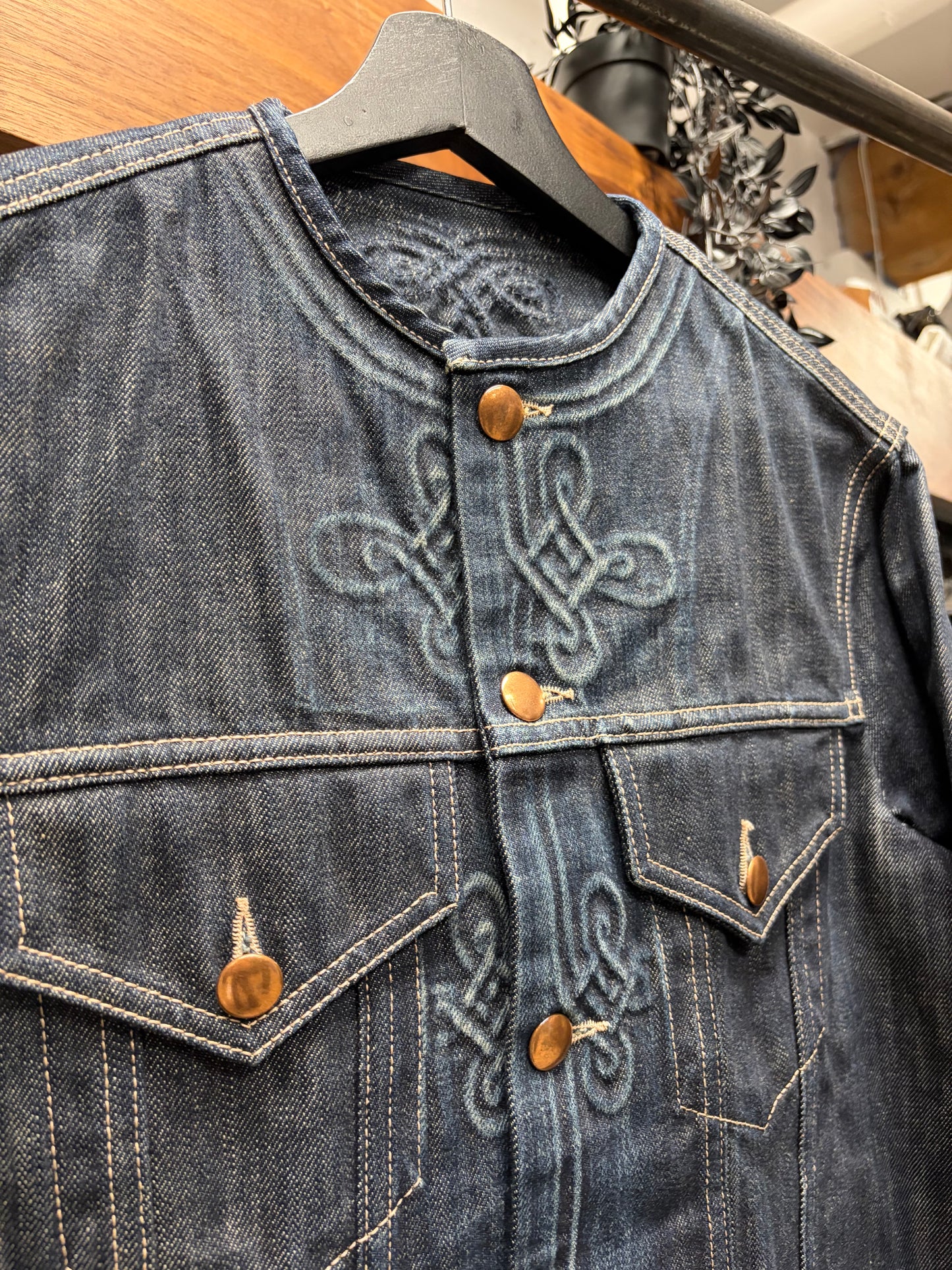 Vintage Jean Paul Gaultier Pour Homme Collarless Denim Jacket