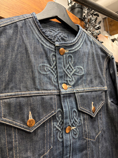 Vintage Jean Paul Gaultier Pour Homme Collarless Denim Jacket