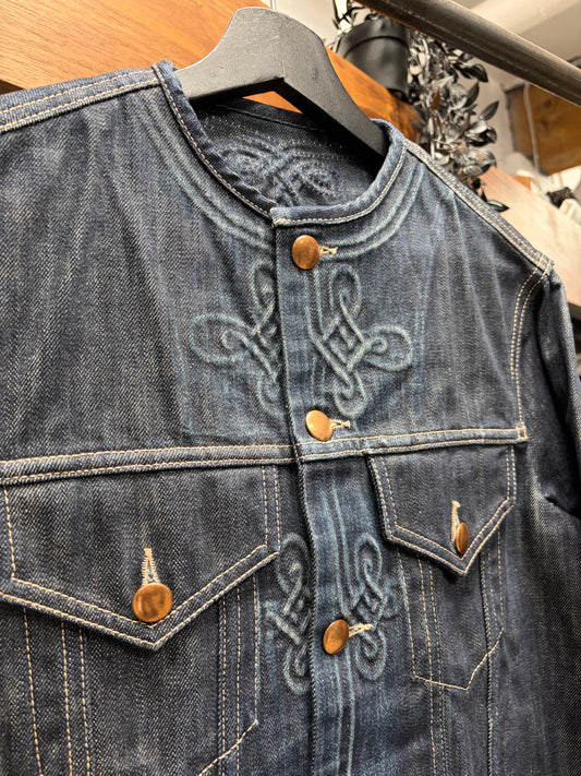 Vintage Jean Paul Gaultier Pour Homme Collarless Denim Jacket