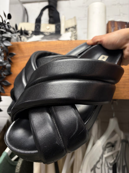 Jil Sander Crossover Strap Black Leather Sandals