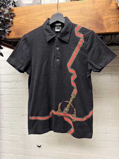 2000s Gucci Red/Green ‘Stripe Logo’ Horsebit Ribbon Polo