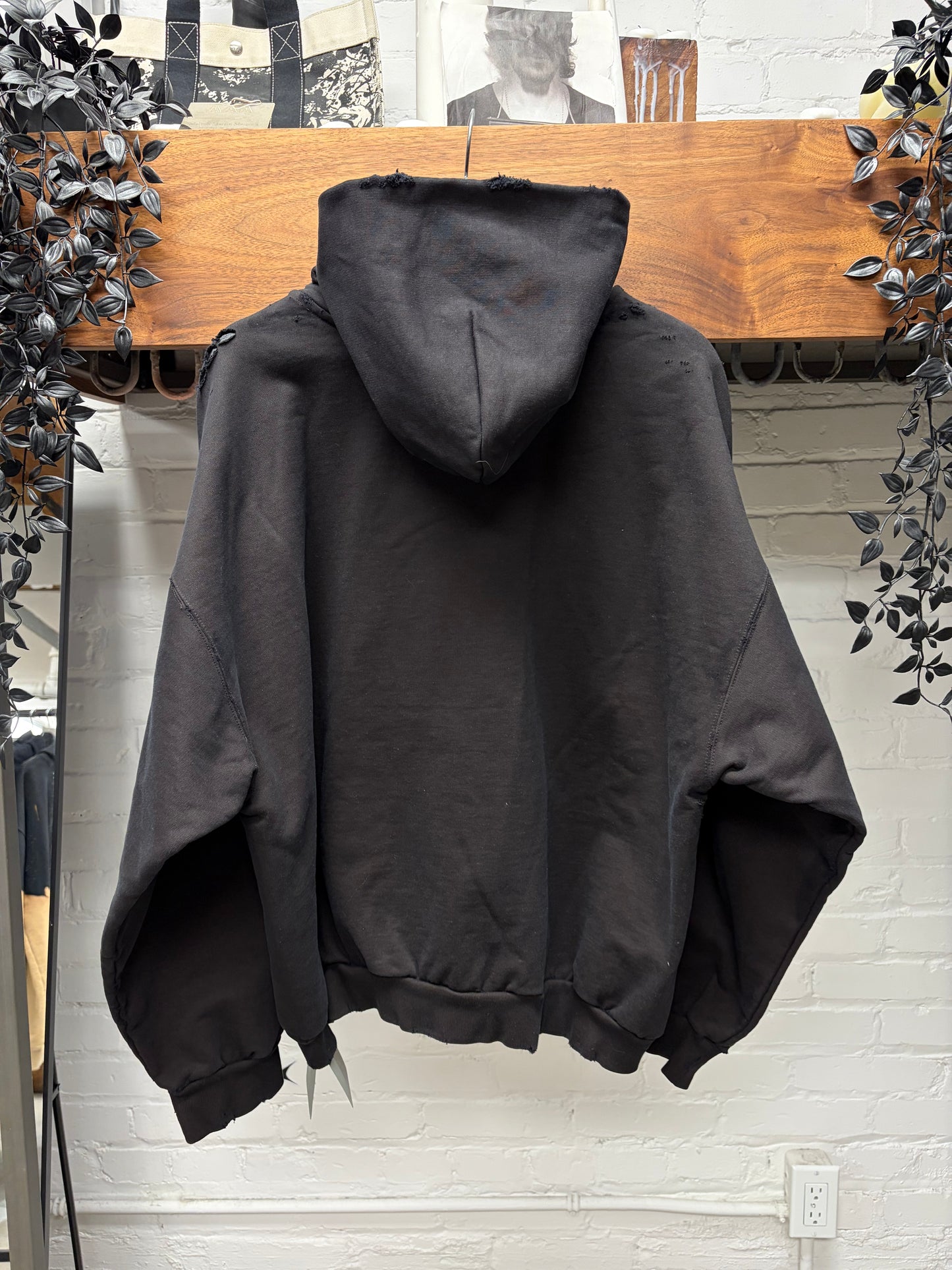AW2024 Balenciaga ‘No Logo’ Distressed Black Pullover Hoodie