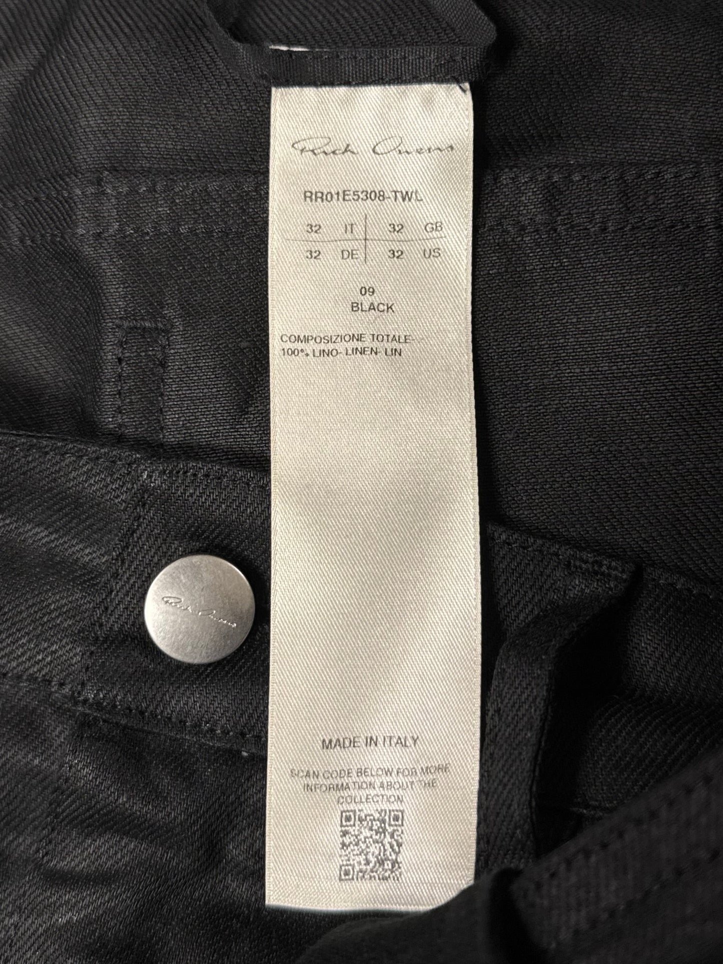 SS2025 Rick Owens ‘Hollywood’ Linen Straight Cut Black Trousers