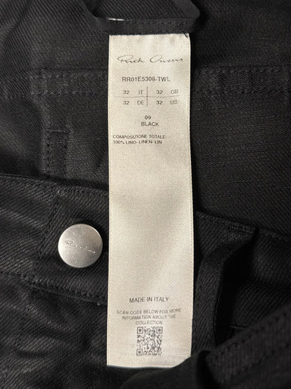 SS2025 Rick Owens ‘Hollywood’ Linen Straight Cut Black Trousers