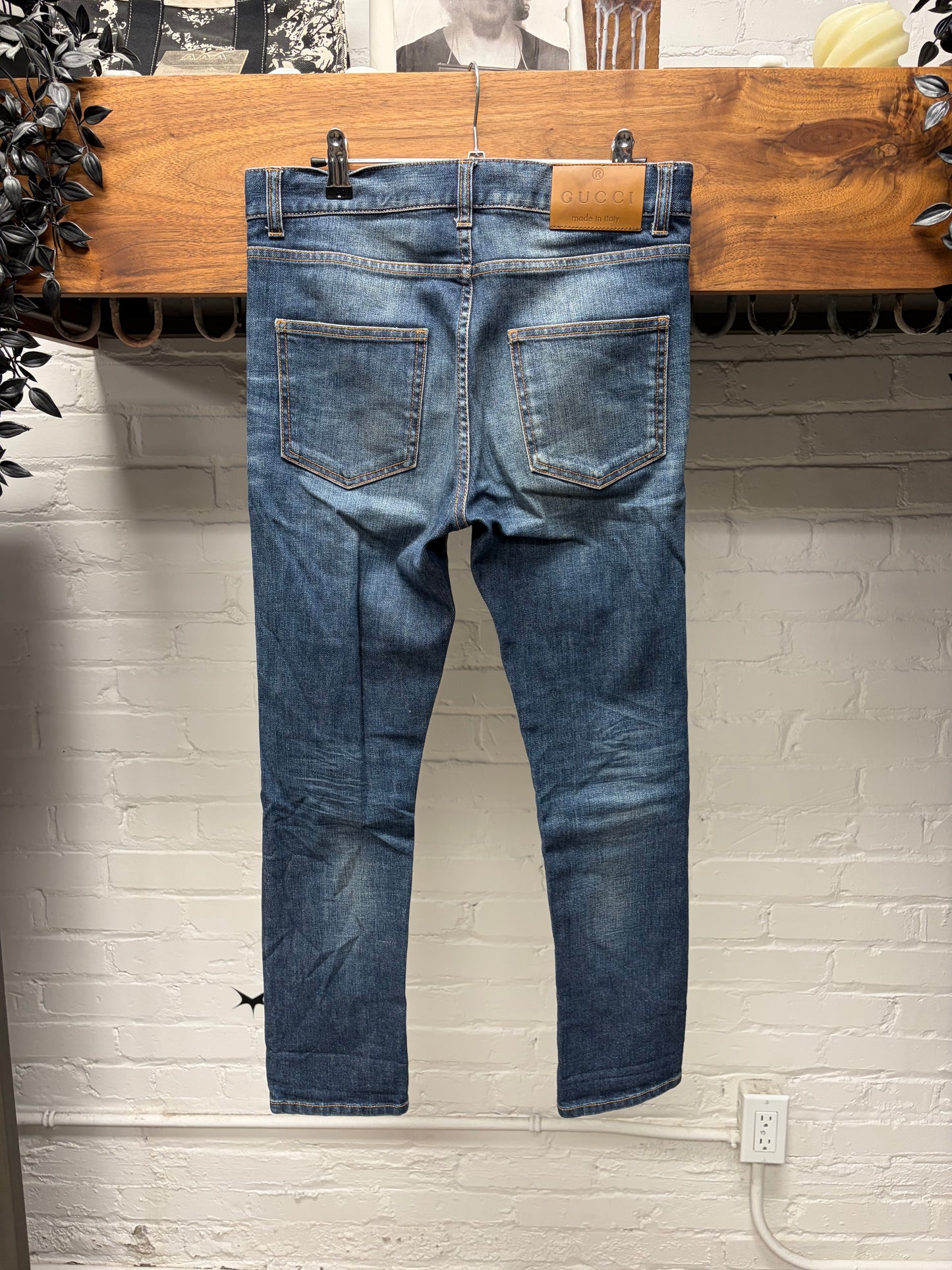 2000s Gucci ‘Stripe Detail’ Washed Blue Skinny Jeans