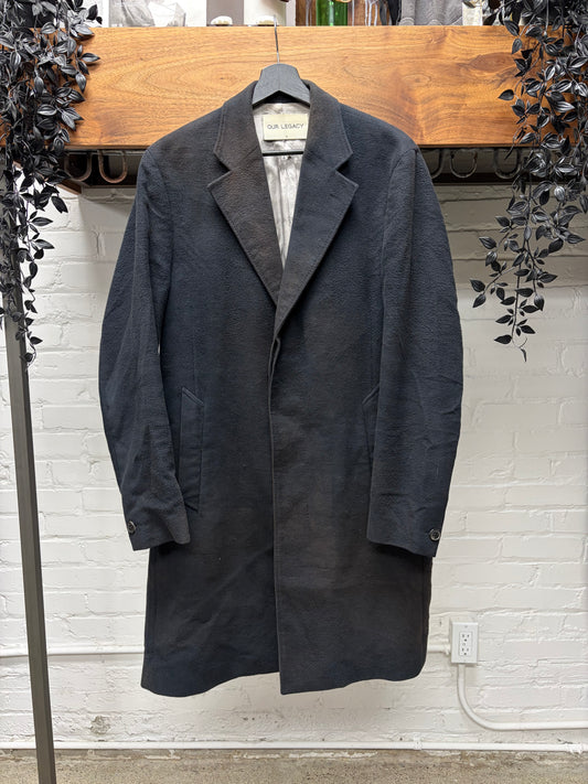 Our Legacy Black Peeled Flannel Sun-Faded Cotton Mid-Weight Coat