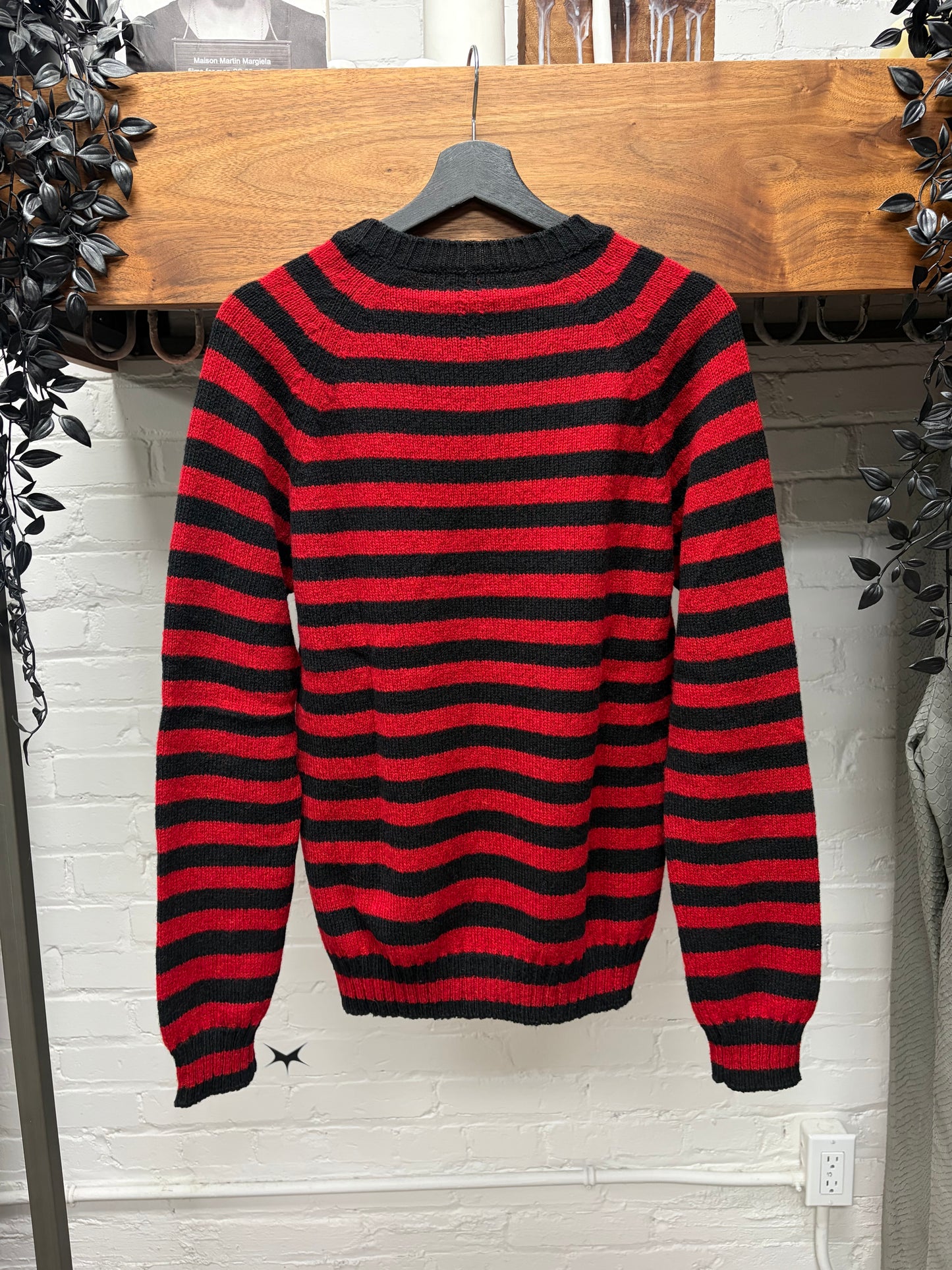 AW2015 Saint Laurent by Hedi Slimane Black/Red Striped Knit Sweater