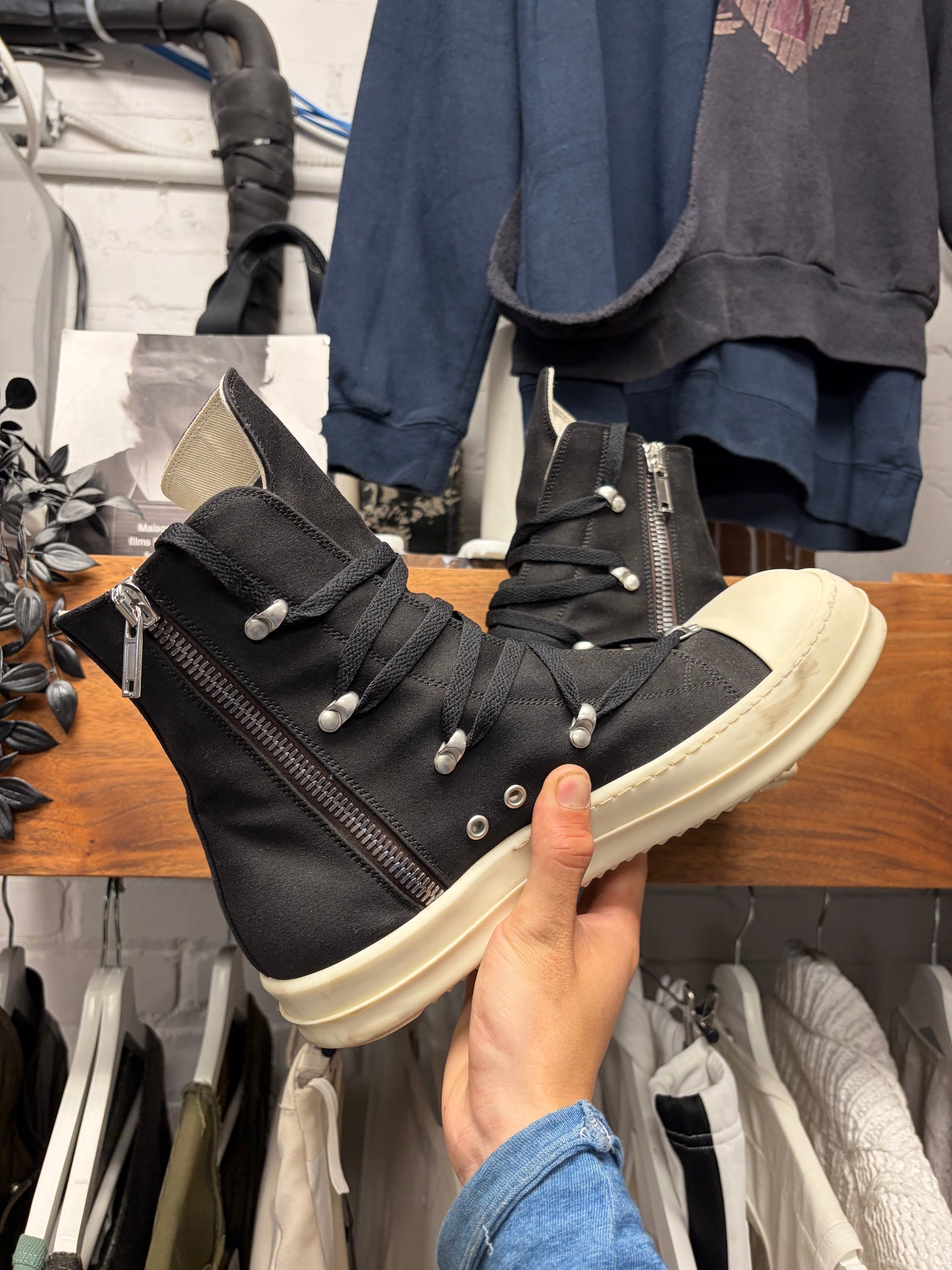 Rick Owens ‘Hexa Ramones’ Black/Milk High Top Sneakers