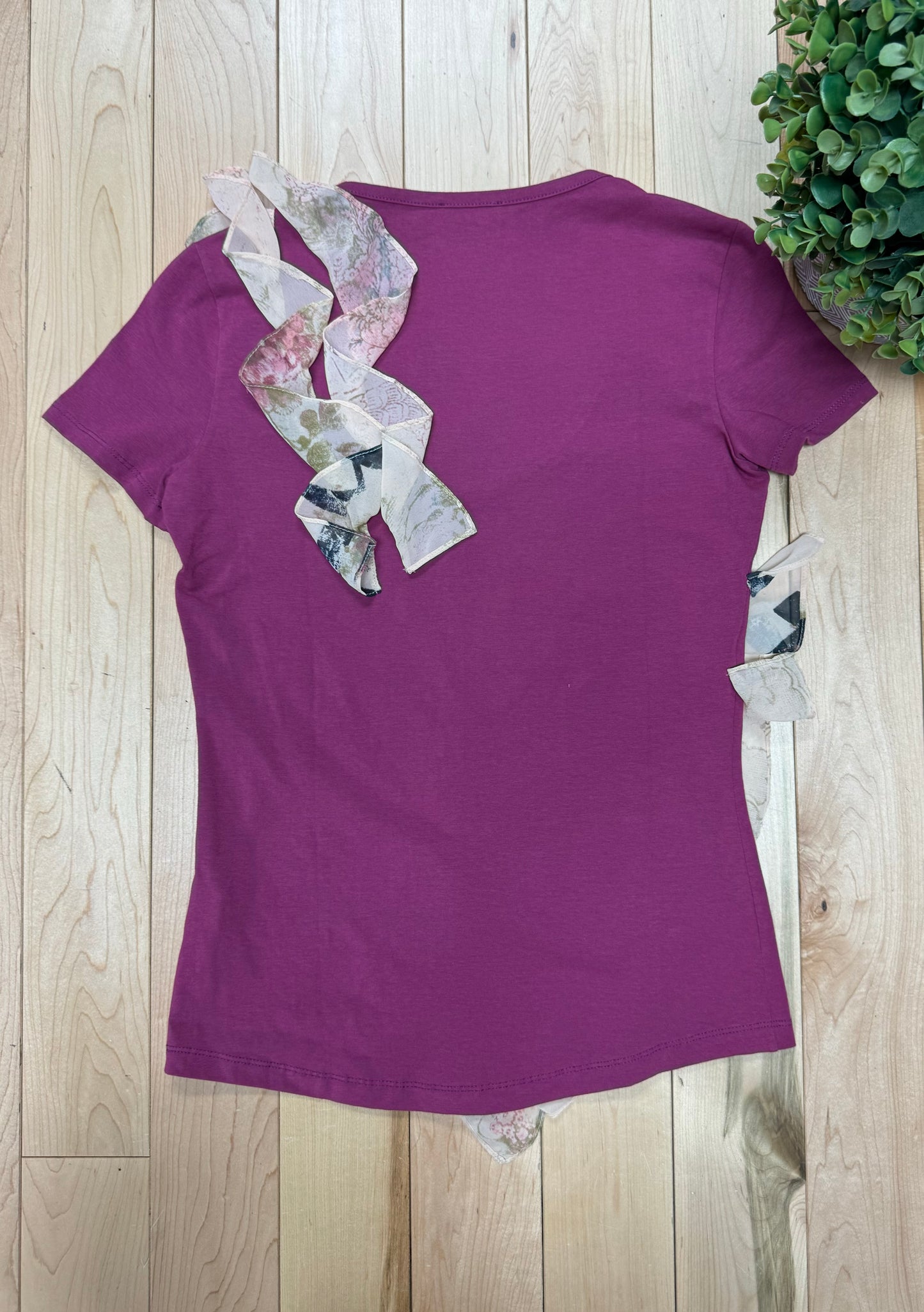 Galliano Ruffle Detailed Purple Scoop Neck Shirt