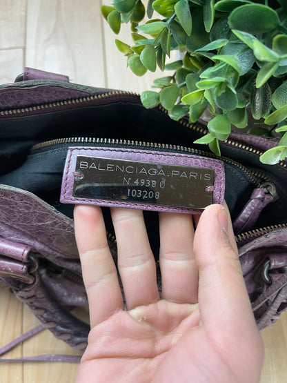 Balenciaga ‘Twiggy’ Purple Calfskin Leather Shoulder/Top Handle City Bag