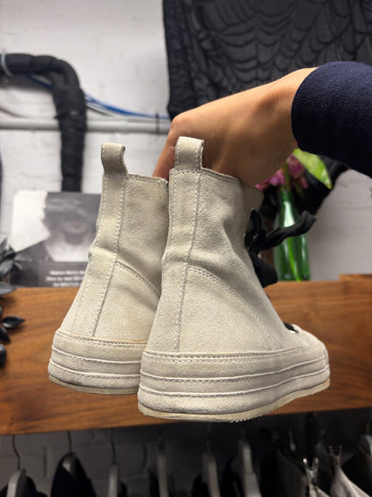 Ann Demeulemeester ‘Raven’ Cream Suede High Top Black Lace Sneakers