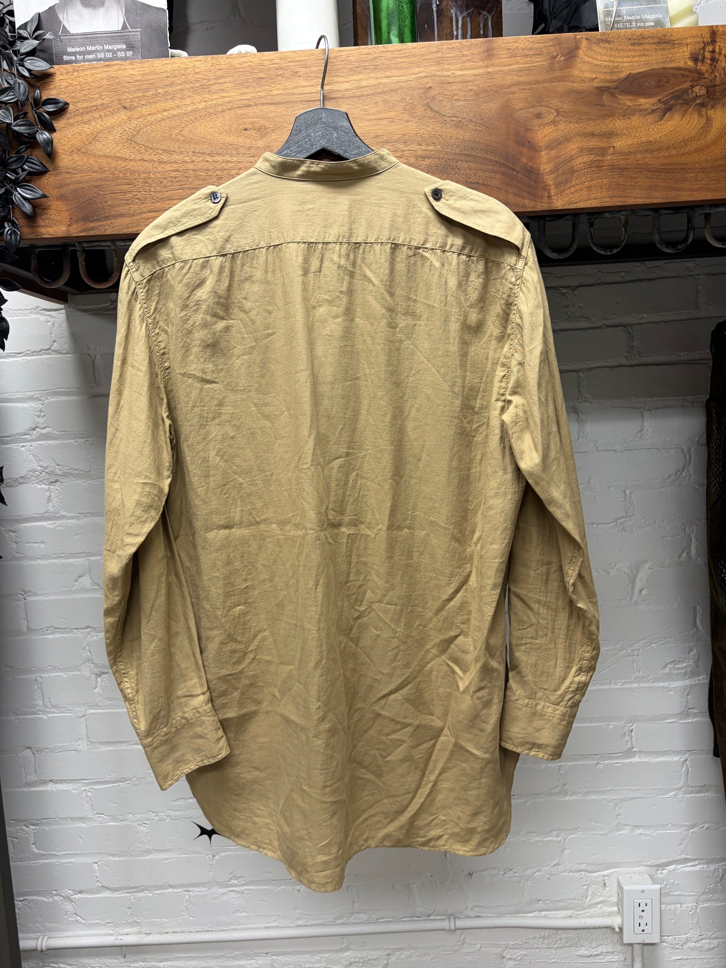 Dries Van Noten Light Cotton Mandarin Collar Shirt with Shoulder Epaulettes