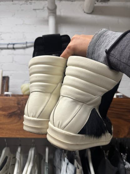 Rick Owens Black Pony-Hair ‘Geobasket’ High Top Sneakers