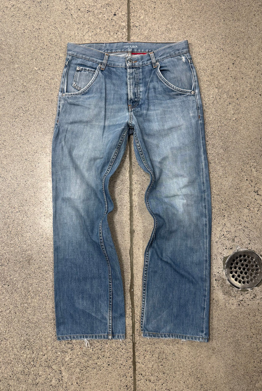 2000s Prada Mainline Blue Wide Leg Denim