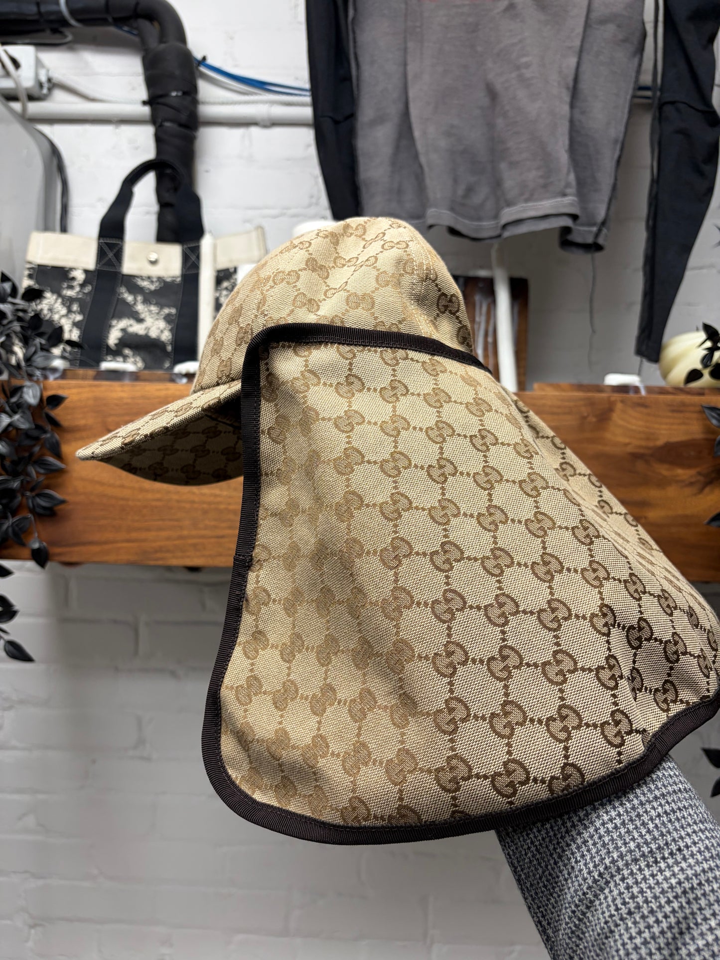 Gucci Canvas Monogram Hat with Detachable Mask/Side Flaps