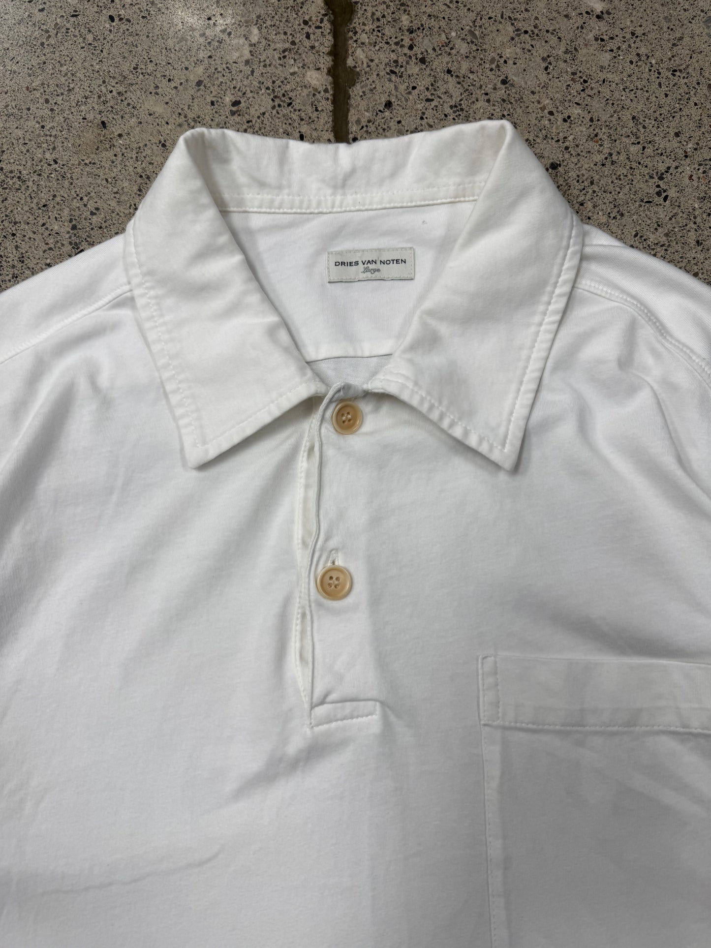 Dries Van Noten White ‘2 Button’ Cotton Collared Polo