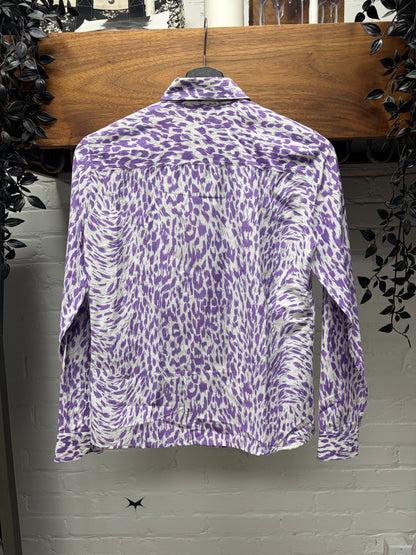 2000s Gucci Purple Leopard Print Slim Fit Button Up Shirt