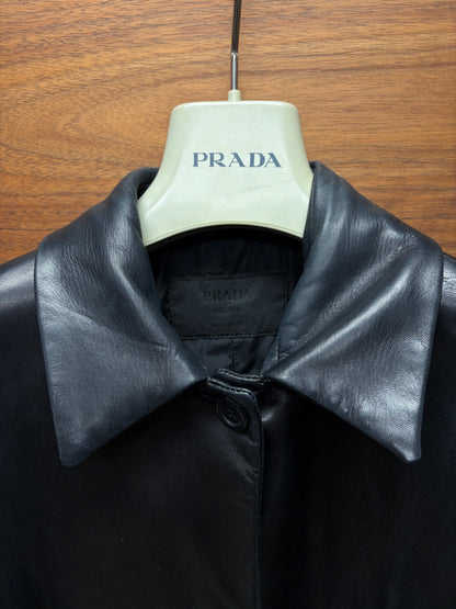 Prada Black Lambskin Full Length Coat